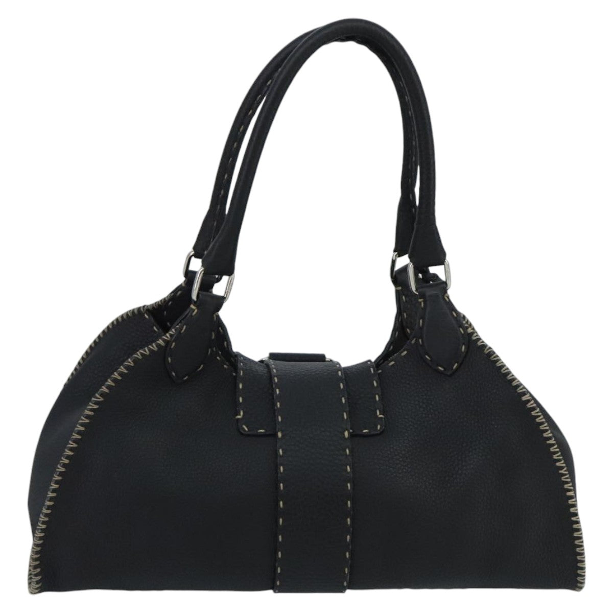 FENDI Celeria Hand Bag Leather Black Silver ki5027