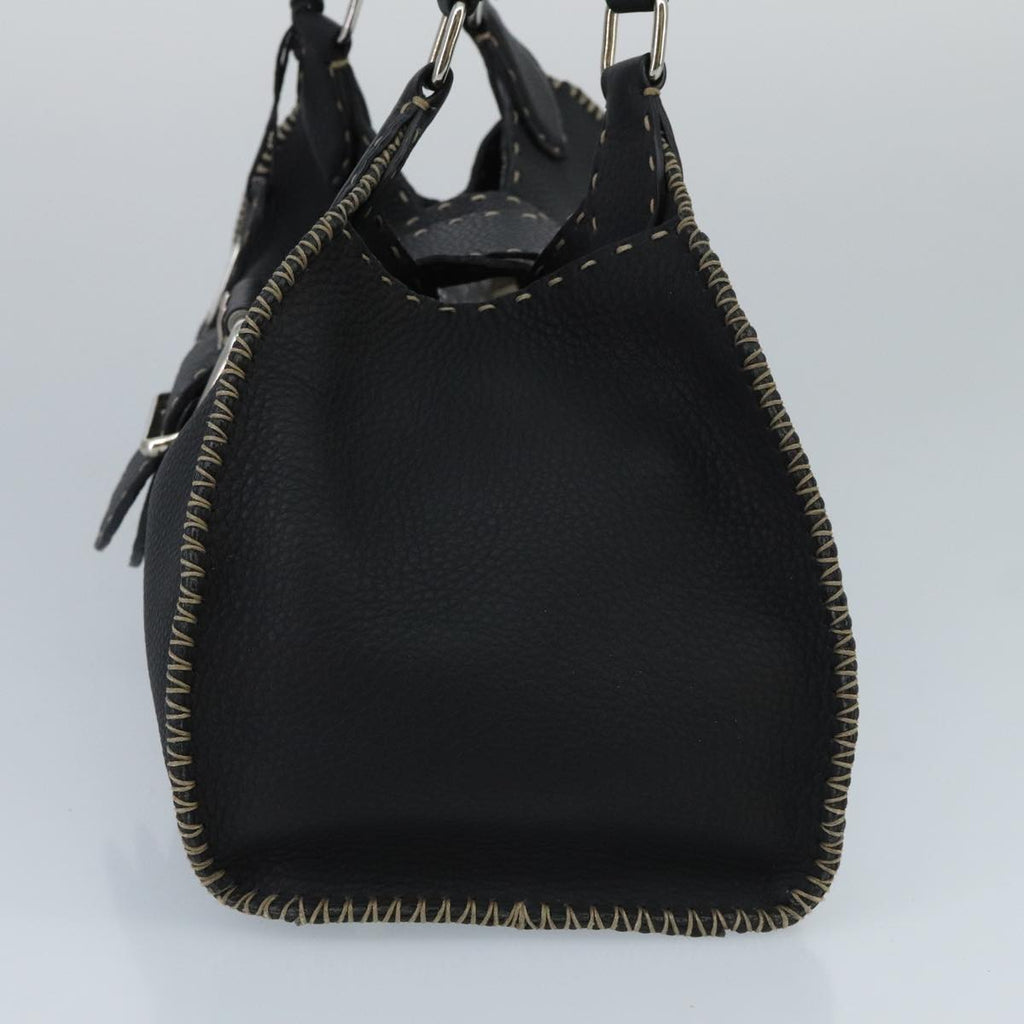 FENDI Celeria Hand Bag Leather Black Silver ki5027