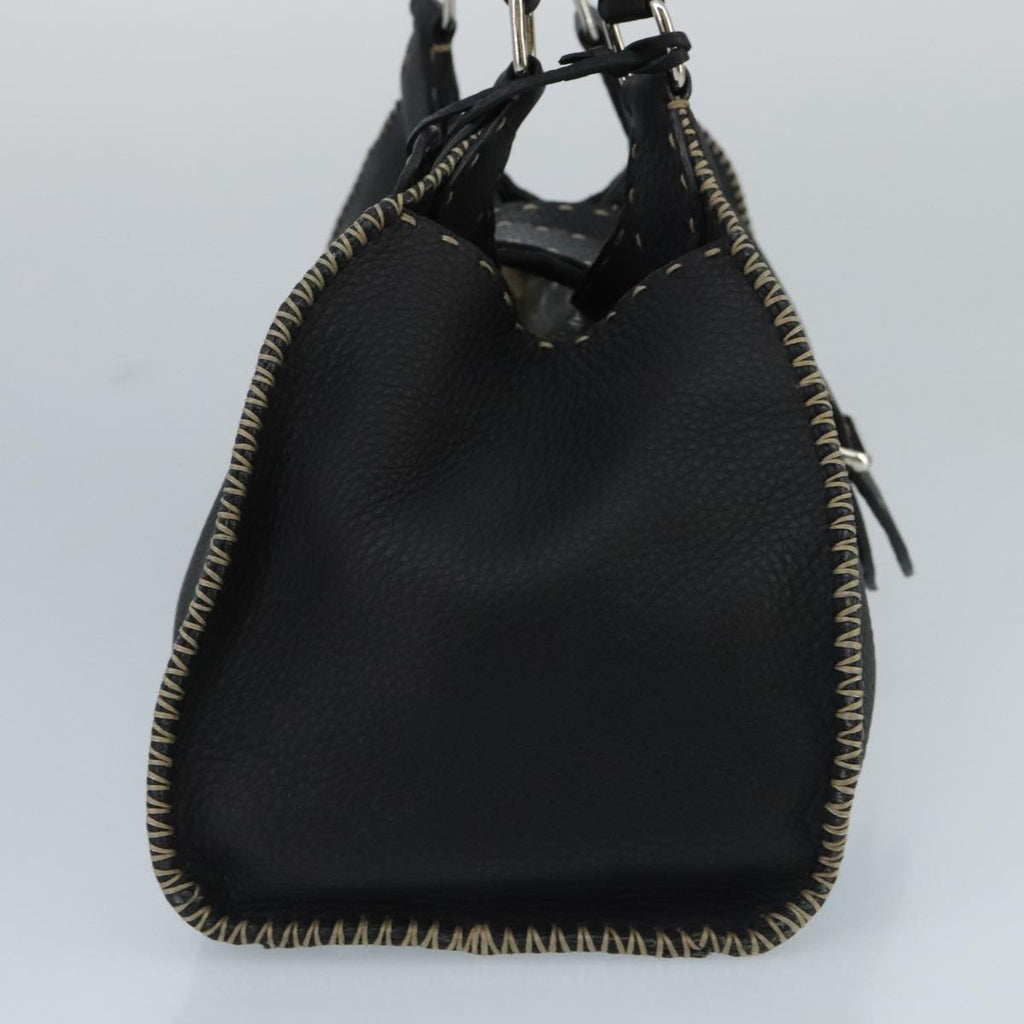 FENDI Celeria Hand Bag Leather Black Silver ki5027