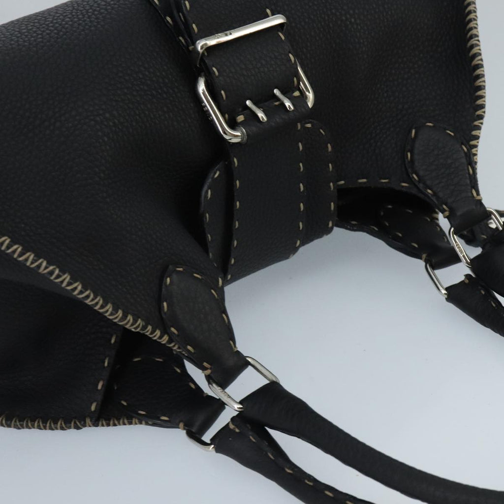 FENDI Celeria Hand Bag Leather Black Silver ki5027