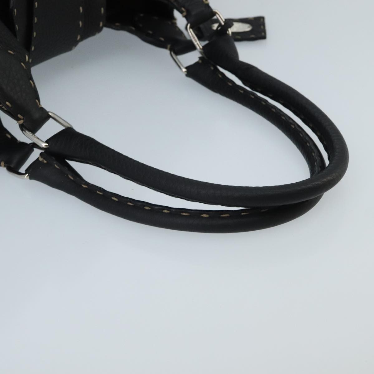 FENDI Celeria Hand Bag Leather Black Silver ki5027