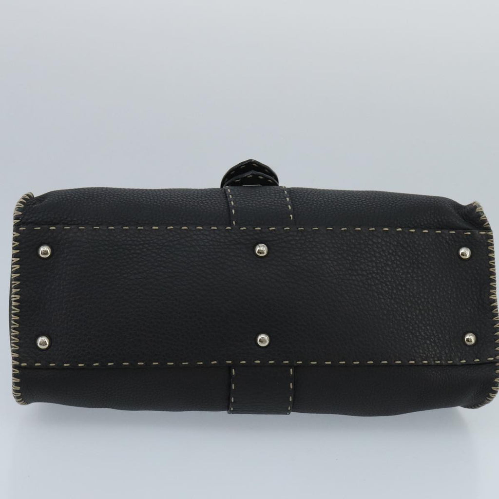 FENDI Celeria Hand Bag Leather Black Silver ki5027