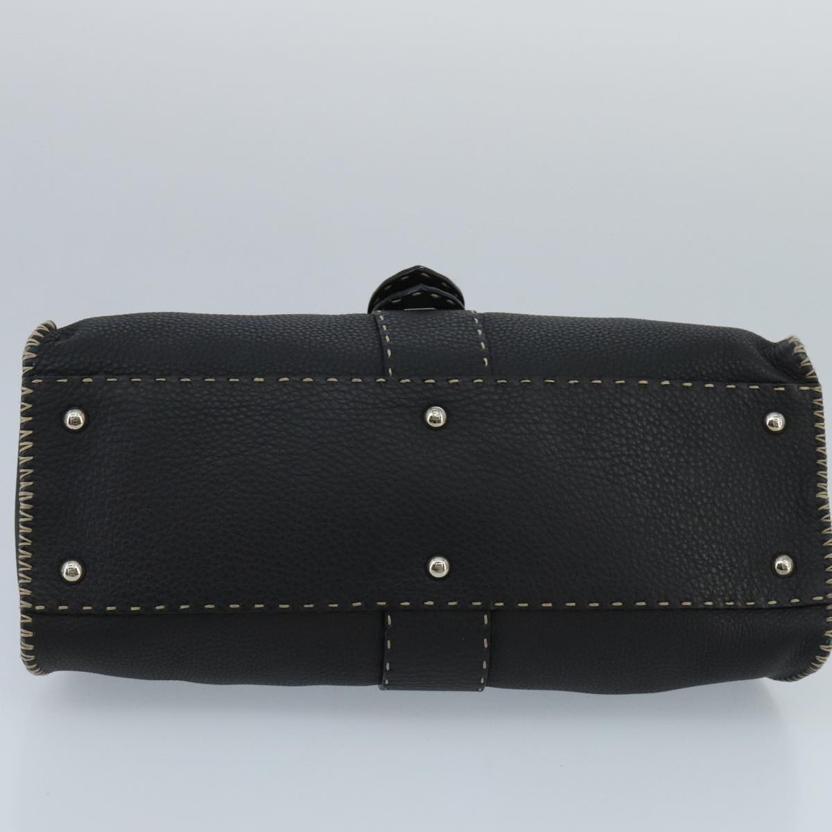 FENDI Celeria Hand Bag Leather Black Silver ki5027