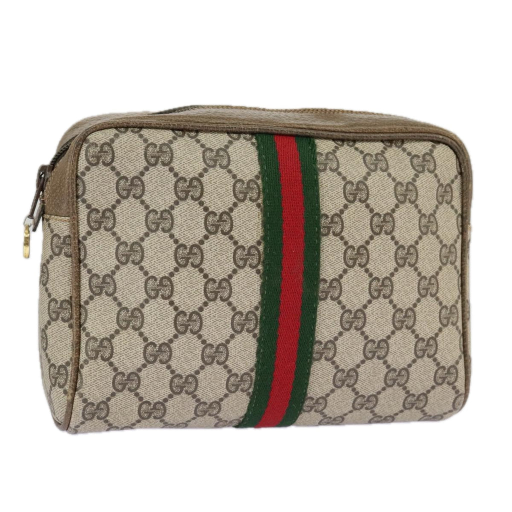 GUCCI GG Supreme Web Sherry Line Clutch Bag PVC Beige Red 27 004 998 ki5038
