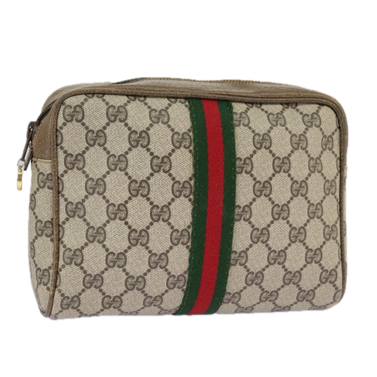 GUCCI GG Supreme Web Sherry Line Clutch Bag PVC Beige Red 27 004 998 ki5038