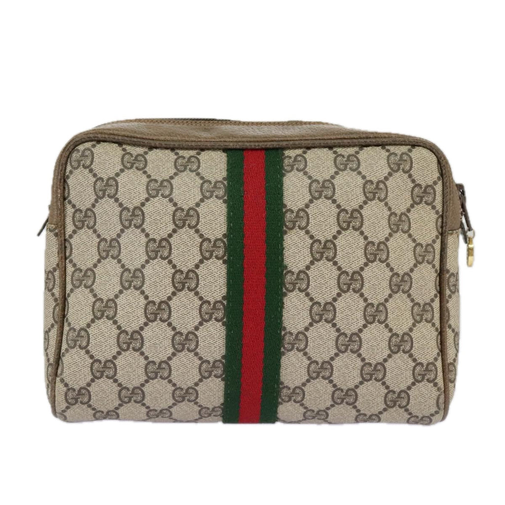 GUCCI GG Supreme Web Sherry Line Clutch Bag PVC Beige Red 27 004 998 ki5038