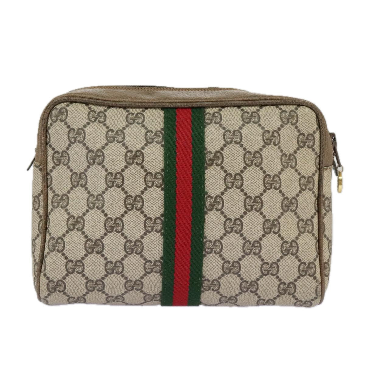 GUCCI GG Supreme Web Sherry Line Clutch Bag PVC Beige Red 27 004 998 ki5038