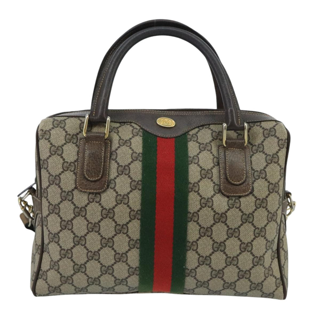 GUCCI GG Supreme Web Sherry Line Bag PVC 2way Beige 378 002 3839 ki5039