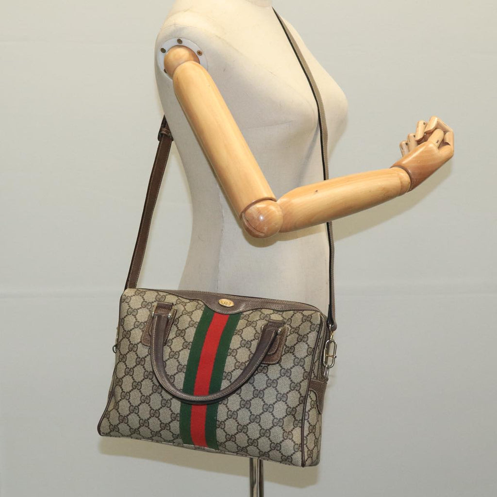 GUCCI GG Supreme Web Sherry Line Bag PVC 2way Beige 378 002 3839 ki5039