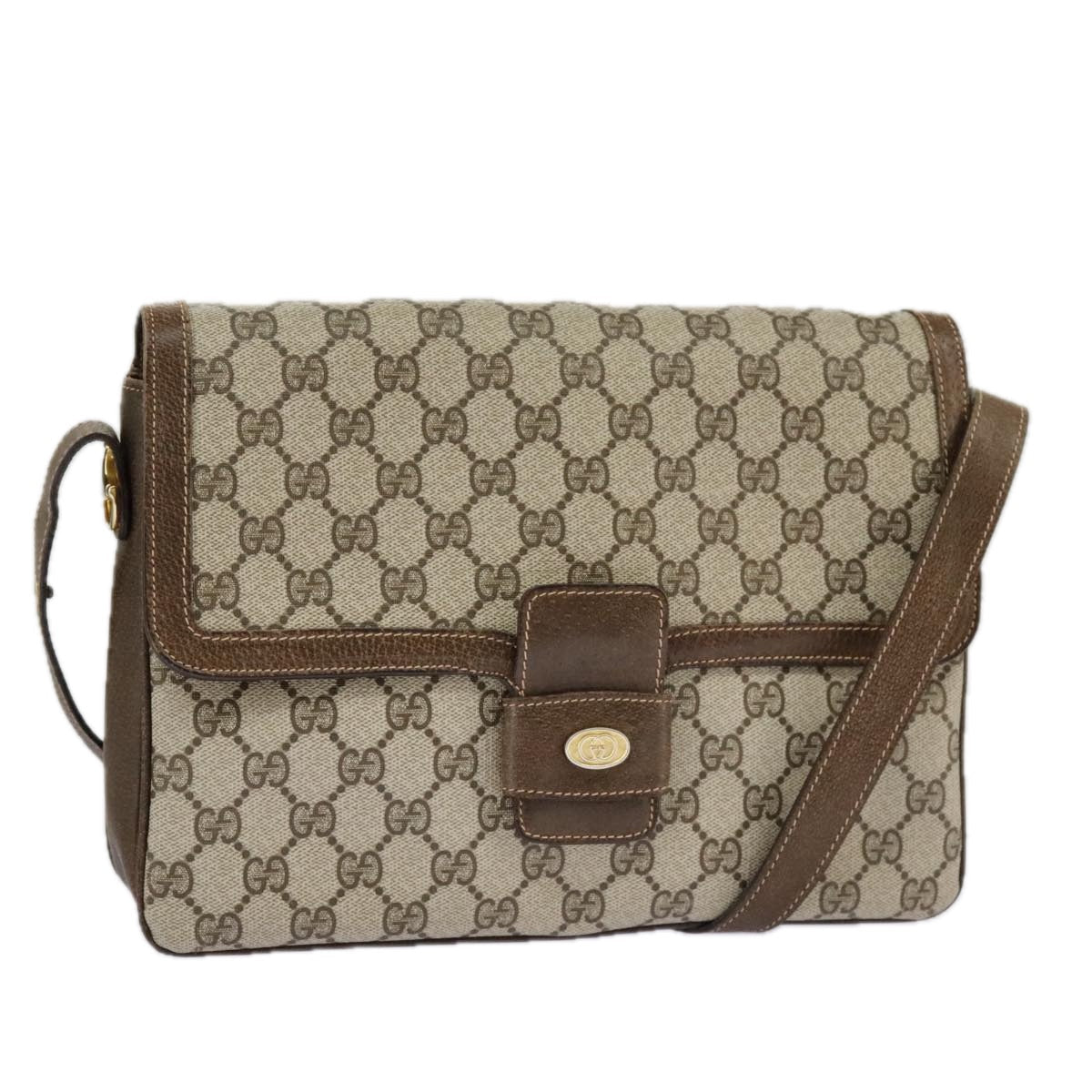 GUCCI GG Supreme Horsebit Shoulder Bag PVC Beige Gold ki5040