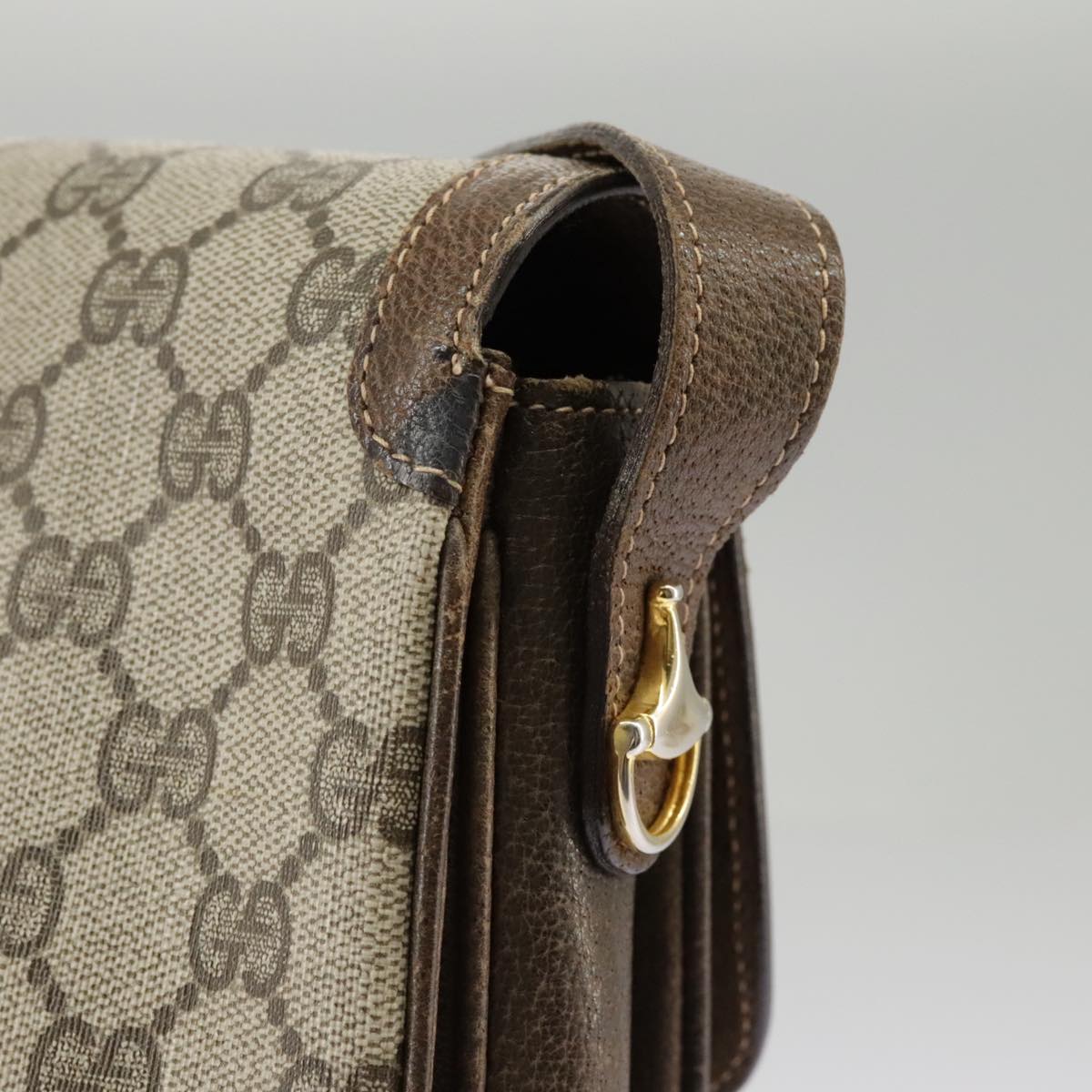 GUCCI GG Supreme Horsebit Shoulder Bag PVC Beige Gold ki5040