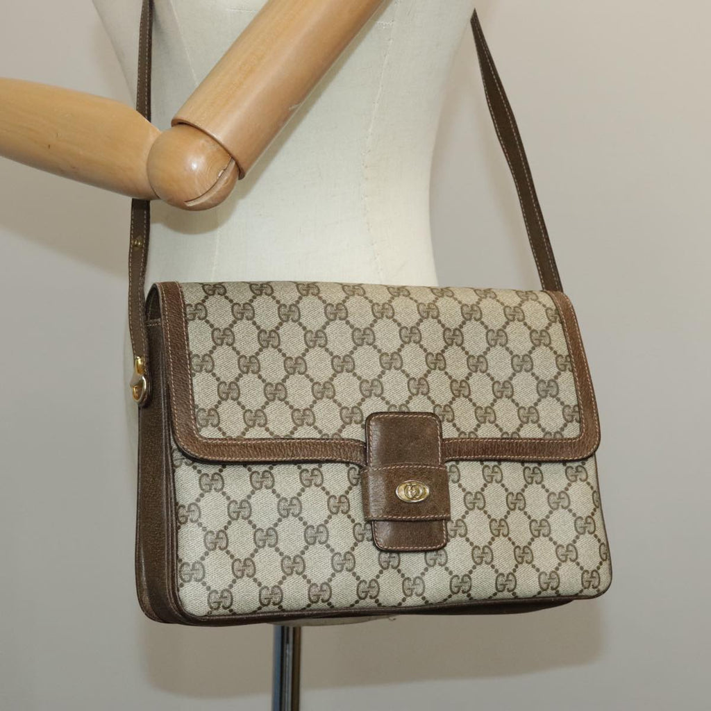GUCCI GG Supreme Horsebit Shoulder Bag PVC Beige Gold ki5040