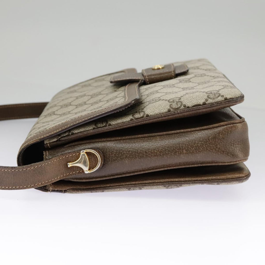 GUCCI GG Supreme Horsebit Shoulder Bag PVC Beige Gold ki5040