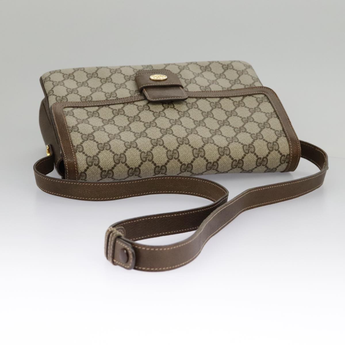 GUCCI GG Supreme Horsebit Shoulder Bag PVC Beige Gold ki5040