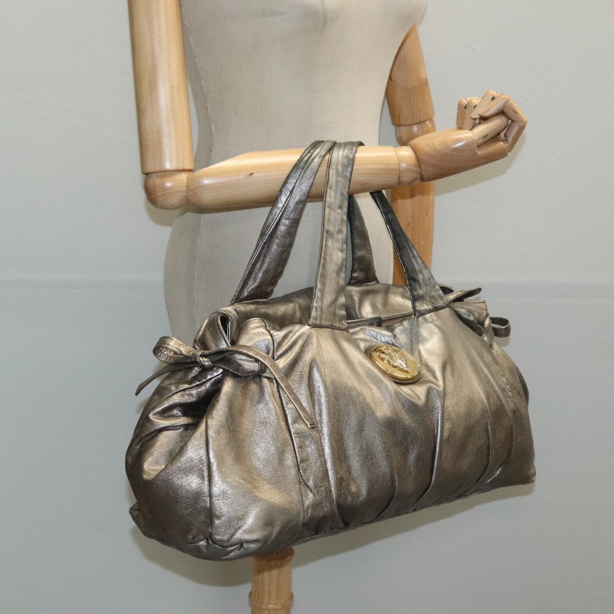 GUCCI Histeria Tote Bag Leather Silver Gold 197021 ki5046
