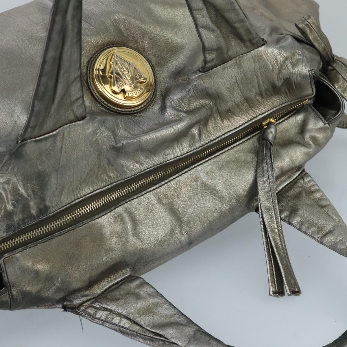 GUCCI Histeria Tote Bag Leather Silver Gold 197021 ki5046