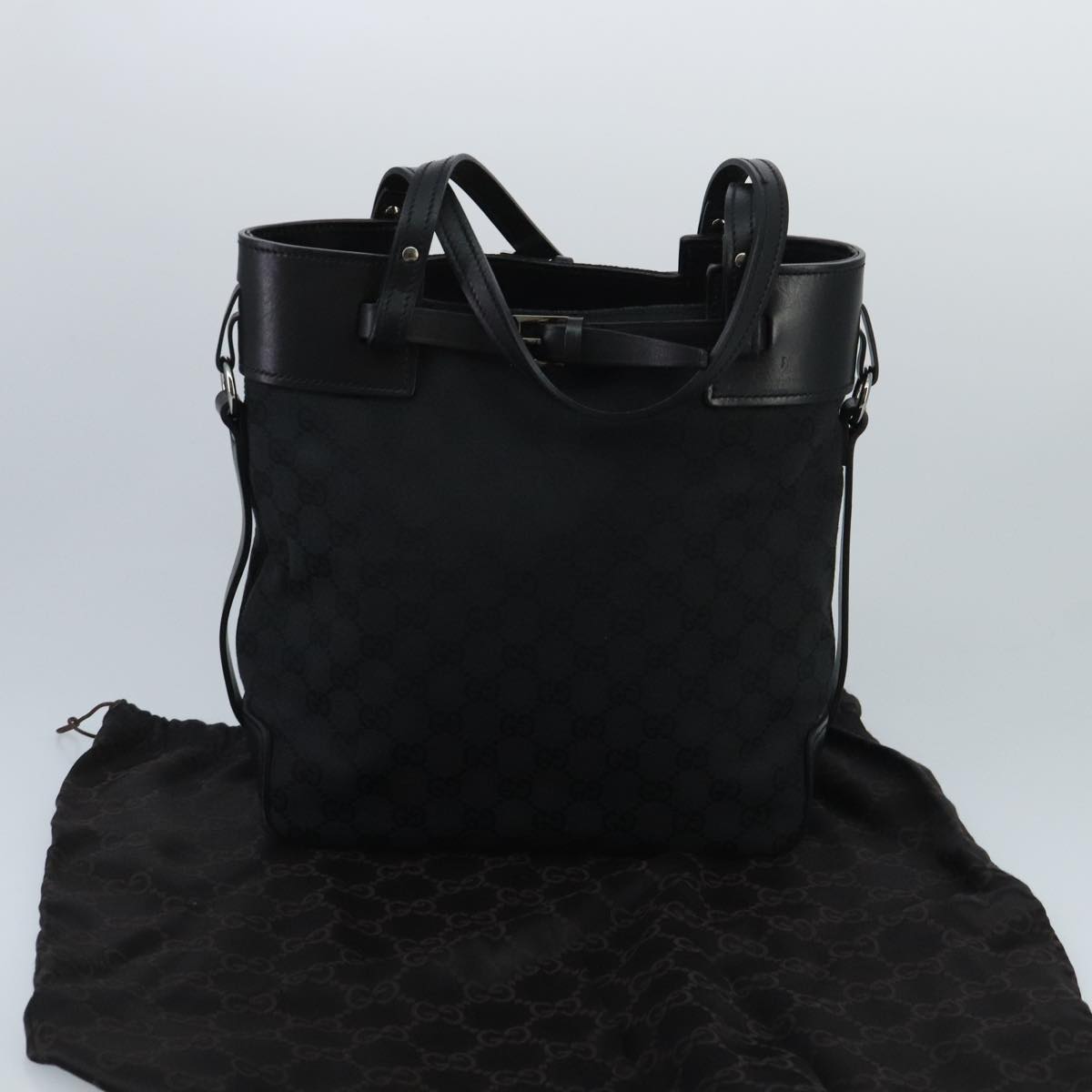 GUCCI GG Canvas Tote Bag Black Silver 107757 ki5048