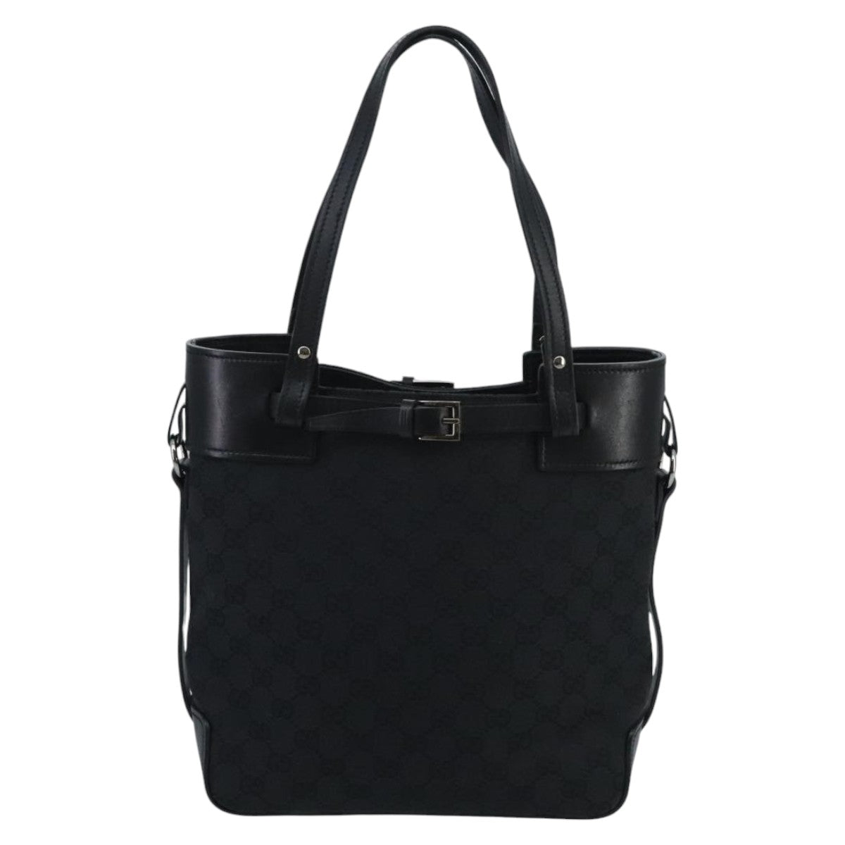 GUCCI GG Canvas Tote Bag Black Silver 107757 ki5048