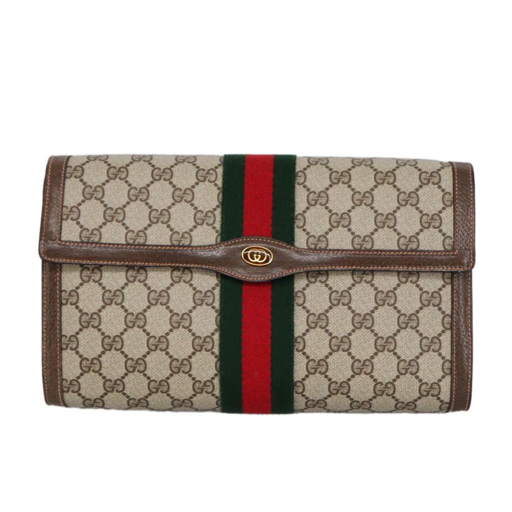 GUCCI GG Supreme Web Sherry Line Clutch Bag PVC Beige Red 89 01 007 ki5050