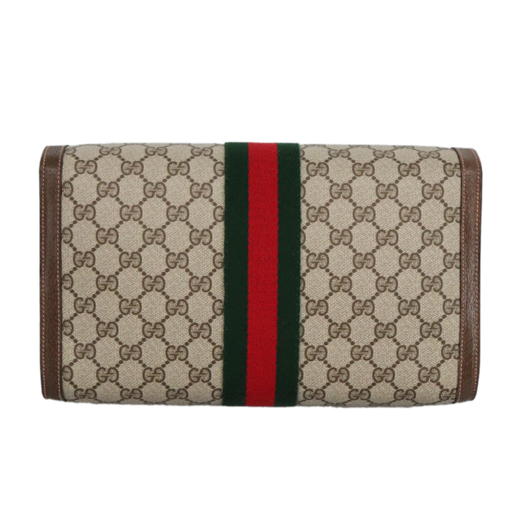 GUCCI GG Supreme Web Sherry Line Clutch Bag PVC Beige Red 89 01 007 ki5050