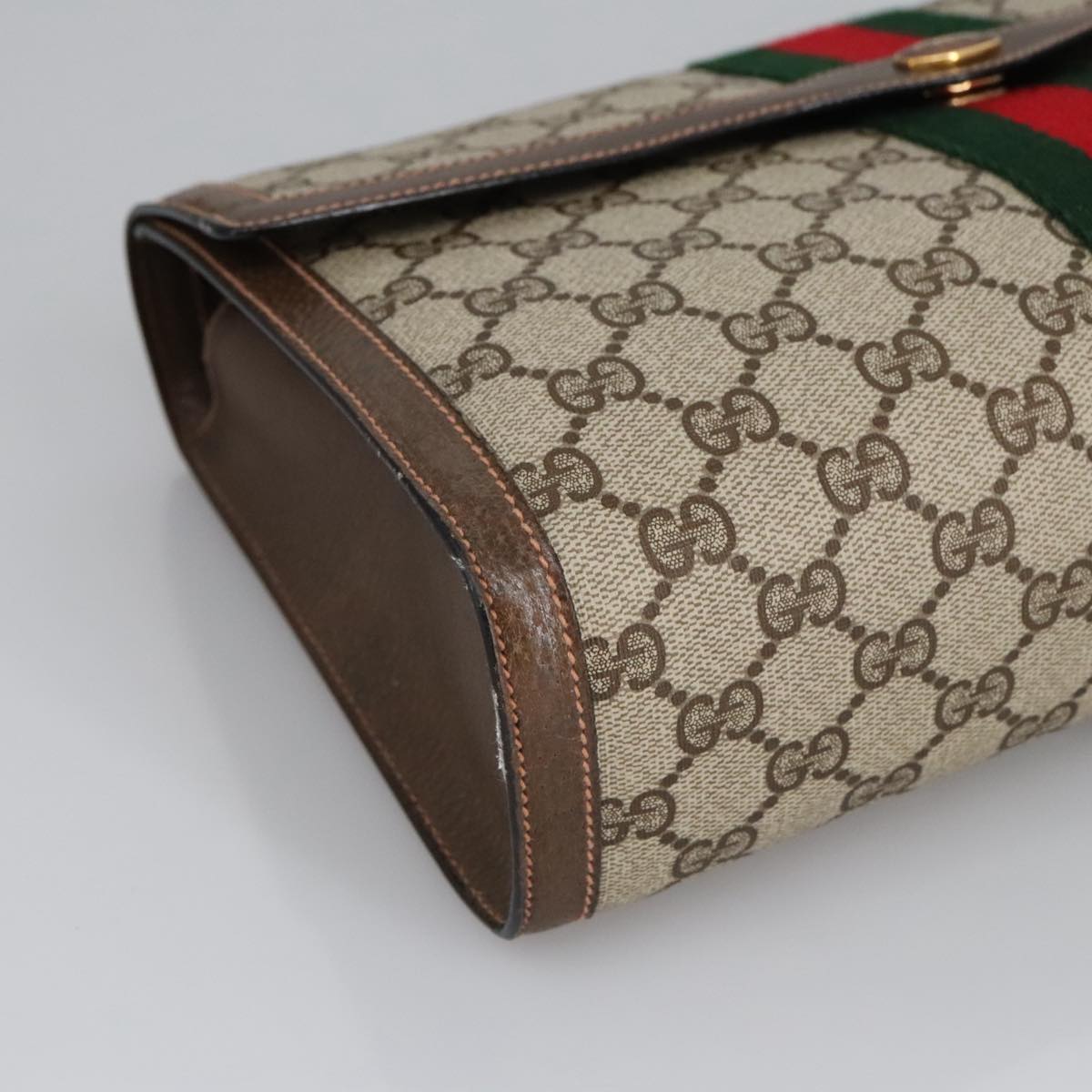 GUCCI GG Supreme Web Sherry Line Clutch Bag PVC Beige Red 89 01 007 ki5050