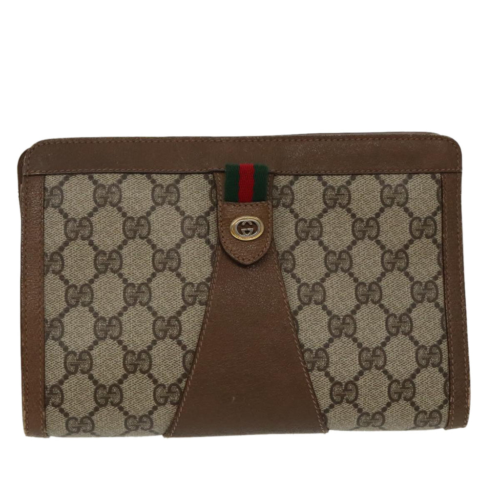 GUCCI GG Supreme Web Sherry Line Clutch Bag PVC Beige Red 89 01 032 ki5061