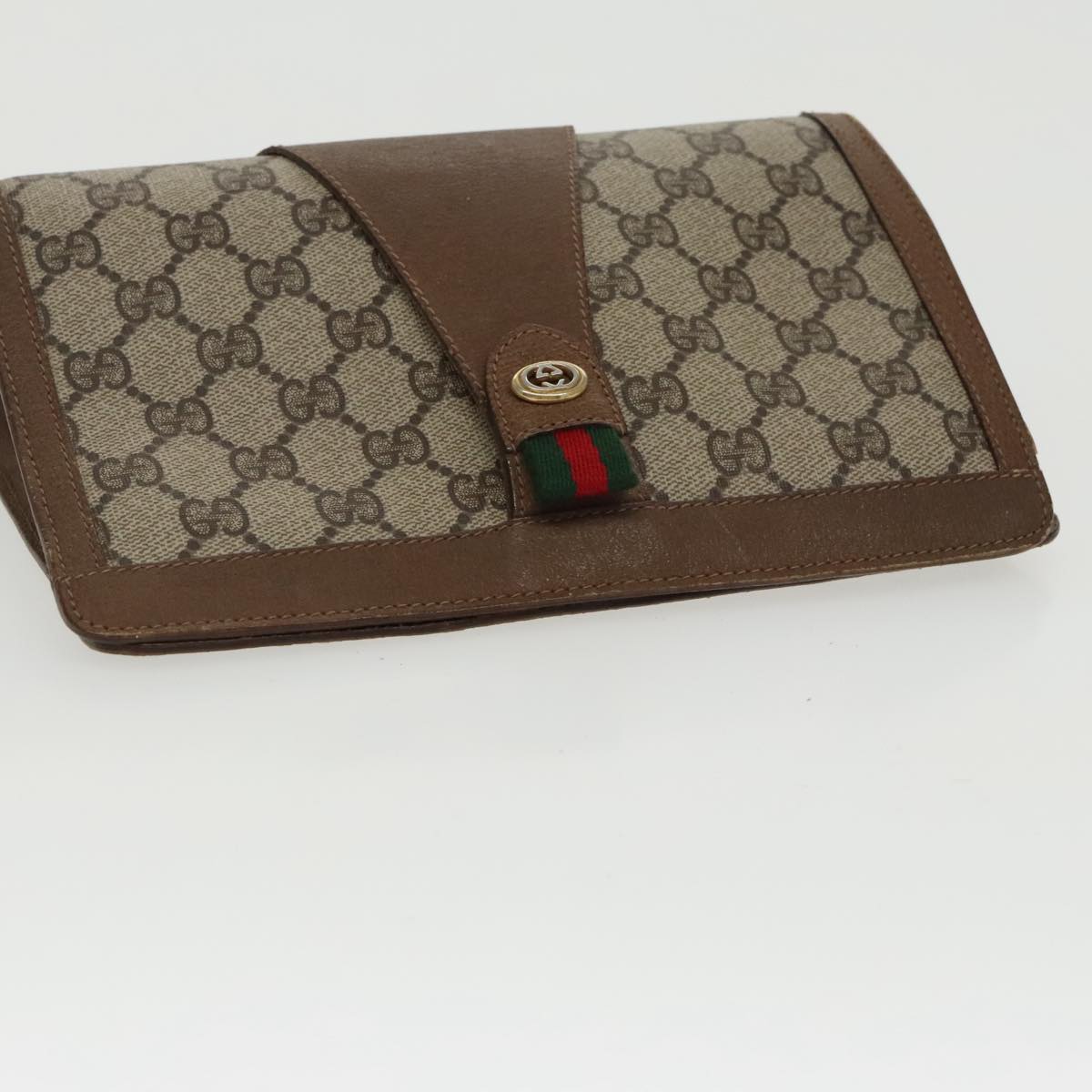 GUCCI GG Supreme Web Sherry Line Clutch Bag PVC Beige Red 89 01 032 ki5061