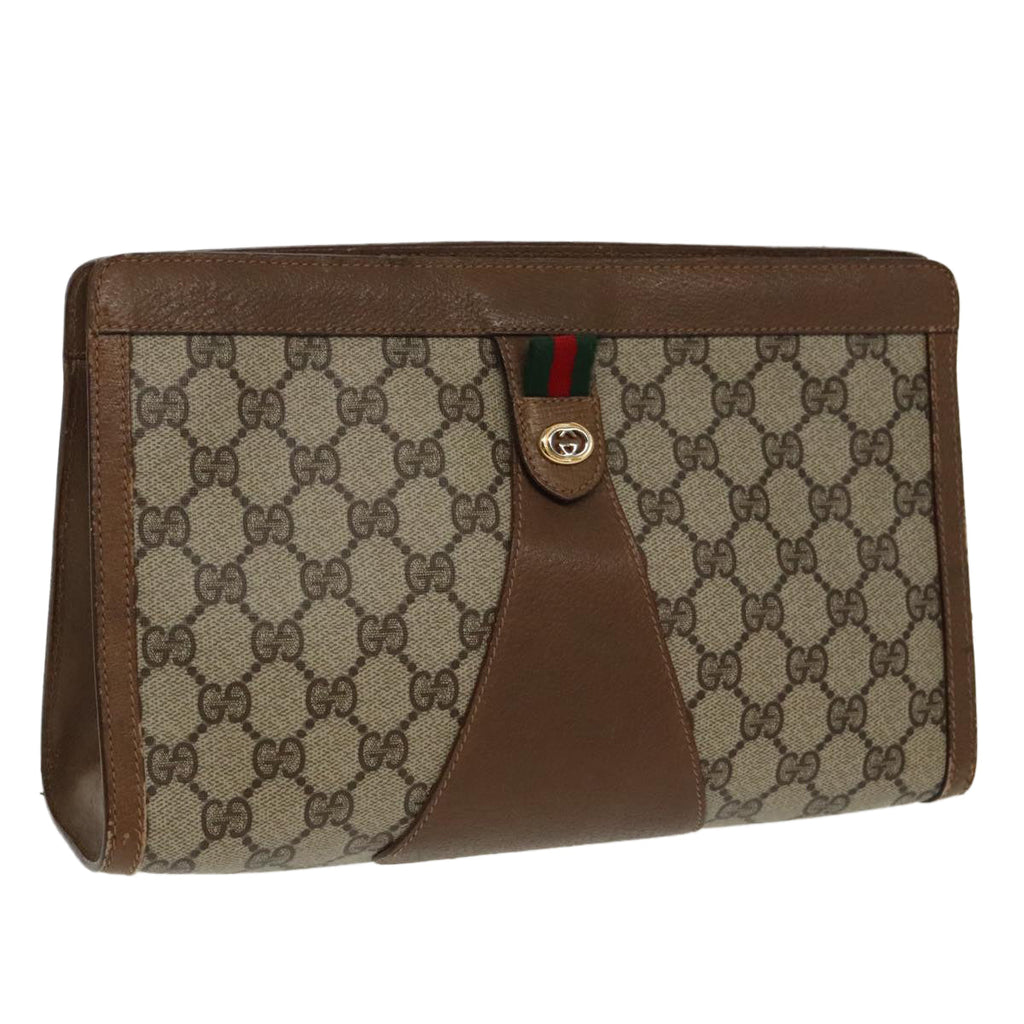 GUCCI GG Supreme Web Sherry Line Clutch Bag PVC Beige Red 89 01 033 ki5062