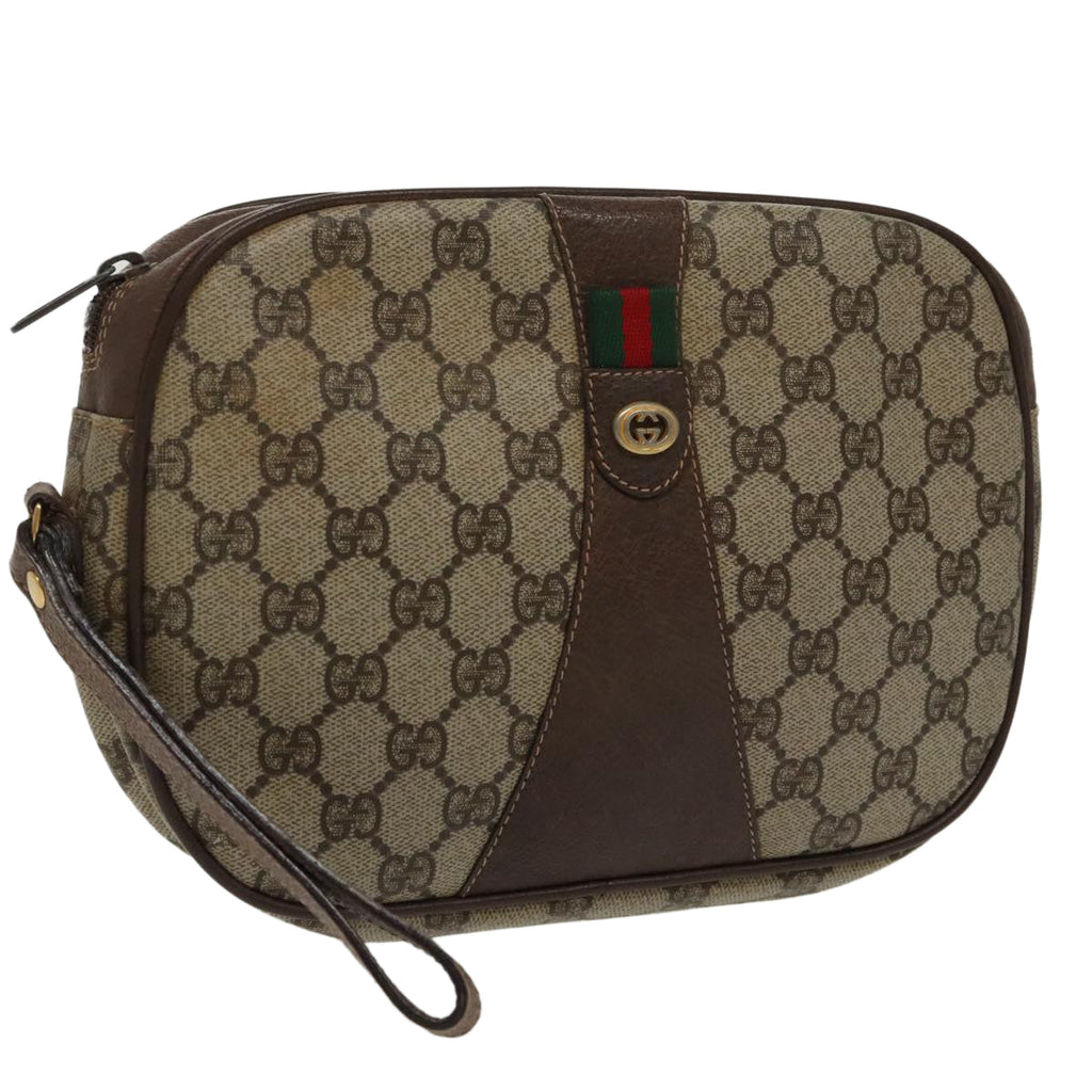 GUCCI GG Supreme Web Sherry Line Clutch Bag PVC Beige Red 156 01 034 ki5089