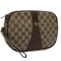 GUCCI GG Supreme Web Sherry Line Clutch Bag PVC Beige Red 156 01 034 ki5089