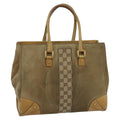 GUCCI GG Canvas Tote Bag Suede Studs Brown Gold 120897 ki5094