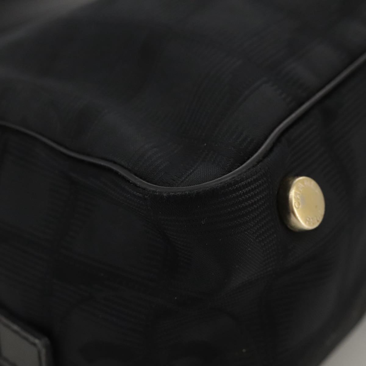 CHANEL New Travel Line Hand Bag Nylon Black Gold CC ki5217