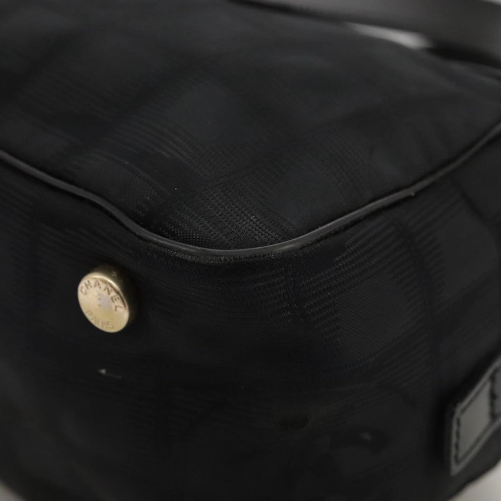 CHANEL New Travel Line Hand Bag Nylon Black Gold CC ki5217