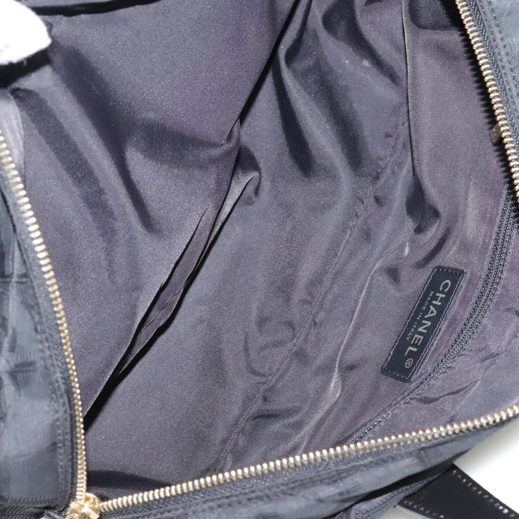 CHANEL New Travel Line Hand Bag Nylon Black Gold CC ki5217