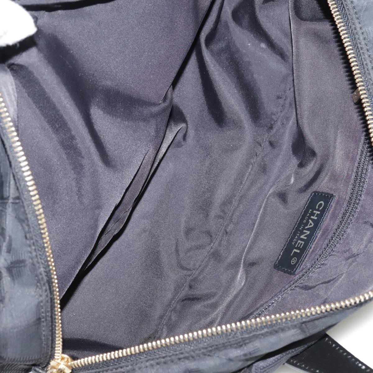 CHANEL New Travel Line Hand Bag Nylon Black Gold CC ki5217