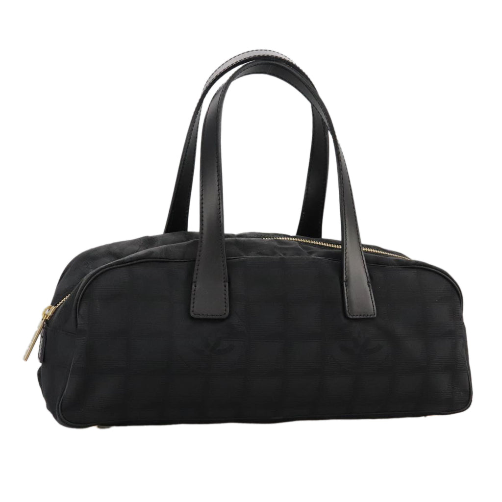 CHANEL New Travel Line Hand Bag Nylon Black Gold CC ki5217