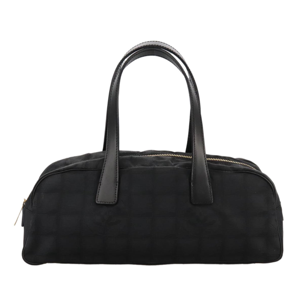 CHANEL New Travel Line Hand Bag Nylon Black Gold CC ki5217