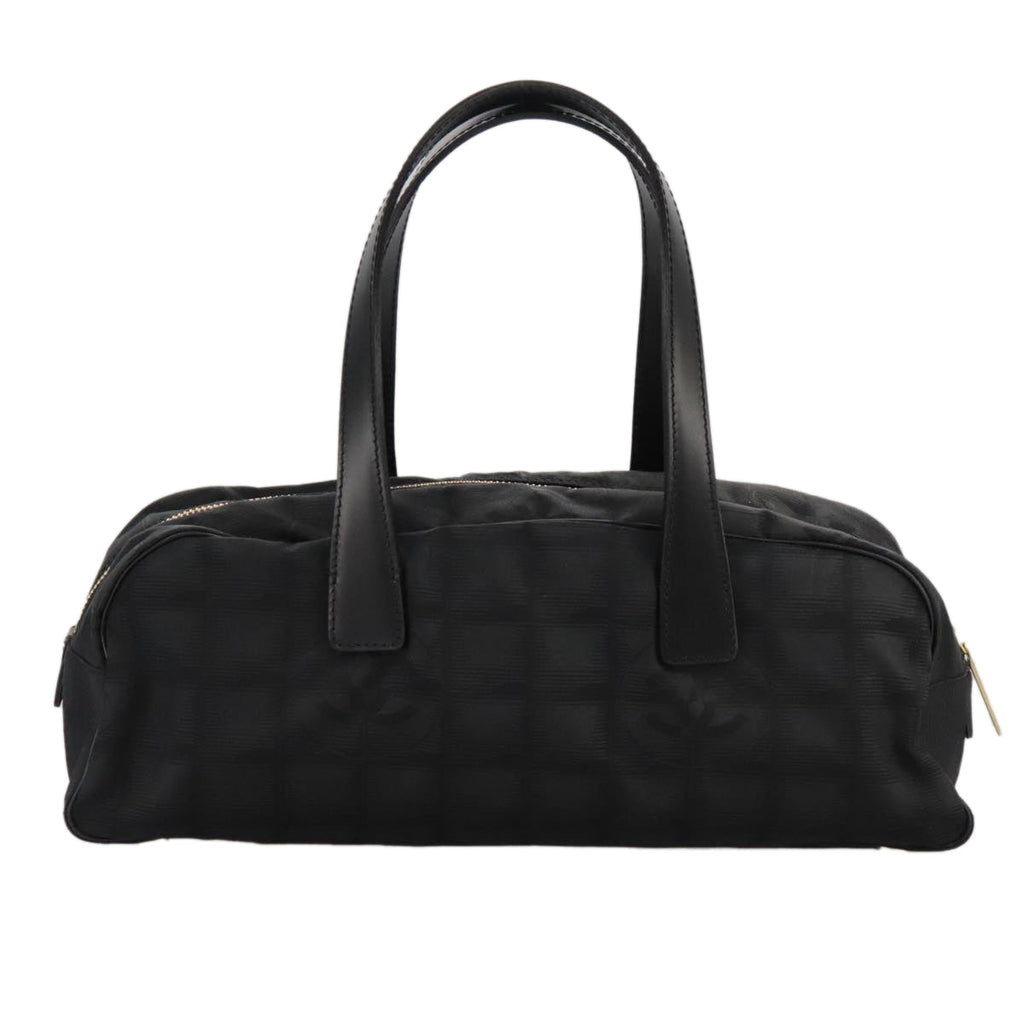 CHANEL New Travel Line Hand Bag Nylon Black Gold CC ki5217