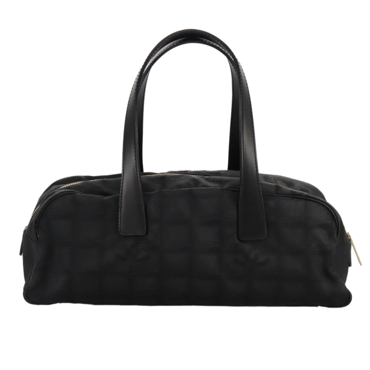 CHANEL New Travel Line Hand Bag Nylon Black Gold CC ki5217