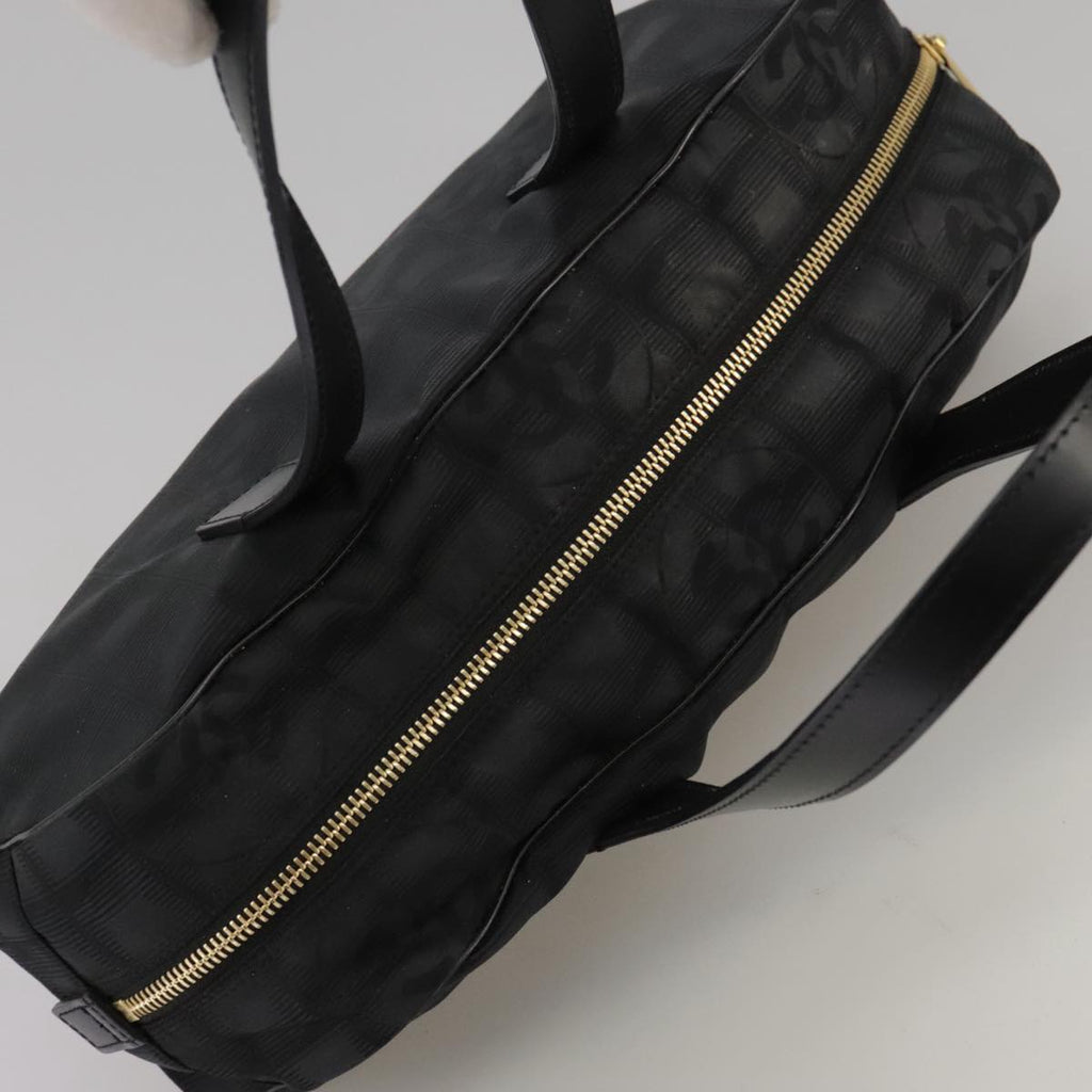 CHANEL New Travel Line Hand Bag Nylon Black Gold CC ki5217