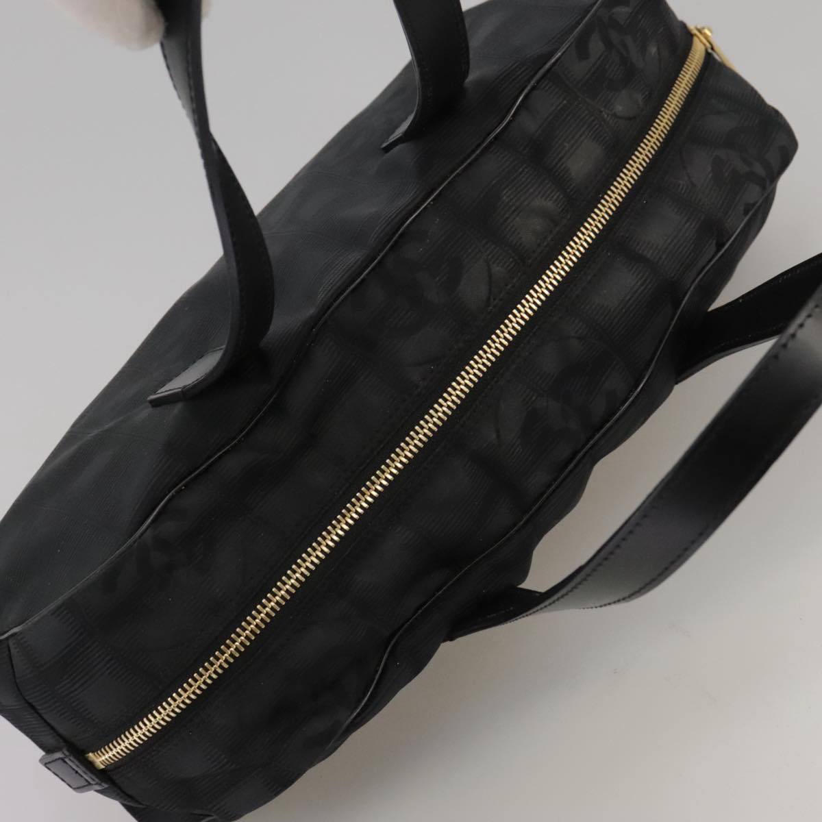 CHANEL New Travel Line Hand Bag Nylon Black Gold CC ki5217