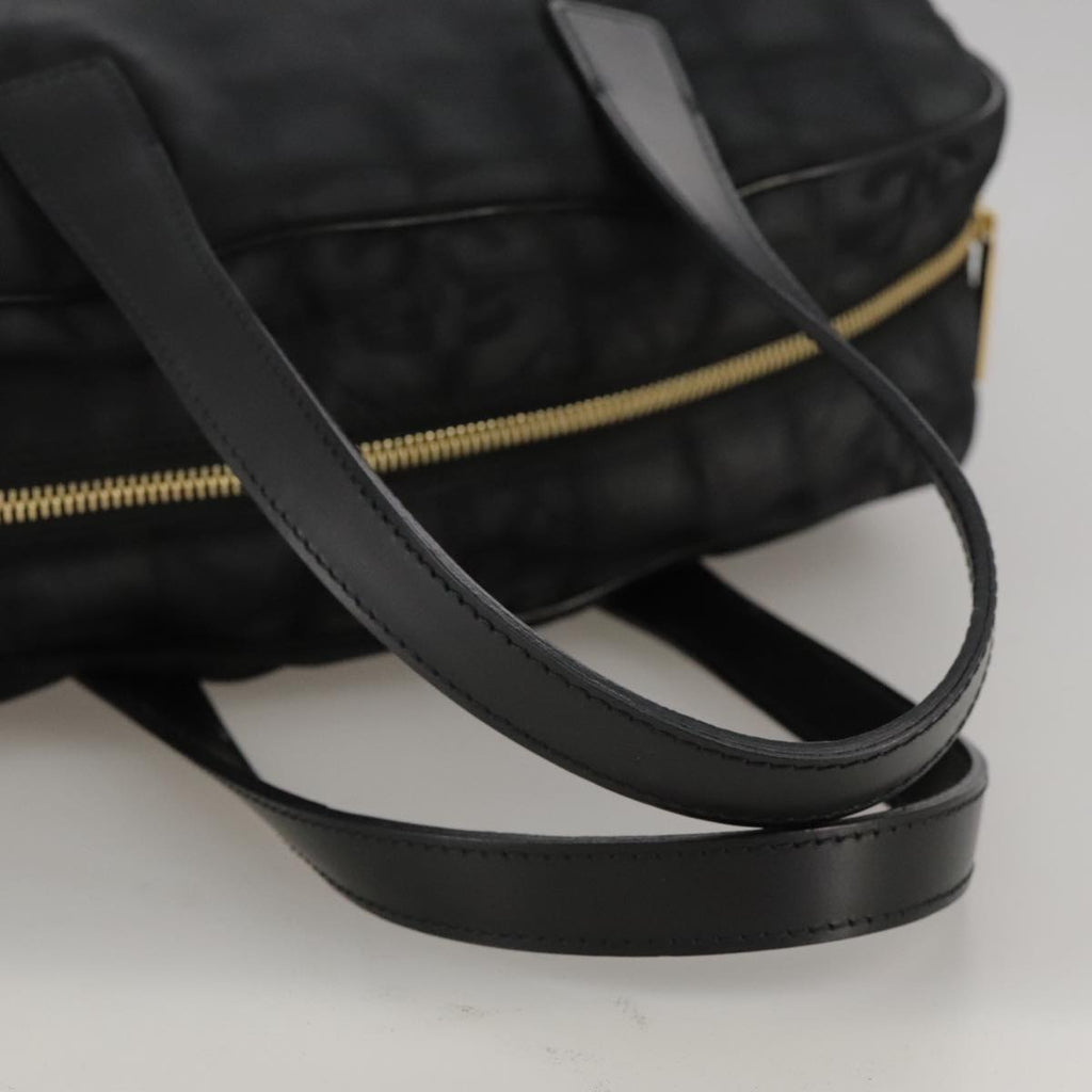 CHANEL New Travel Line Hand Bag Nylon Black Gold CC ki5217