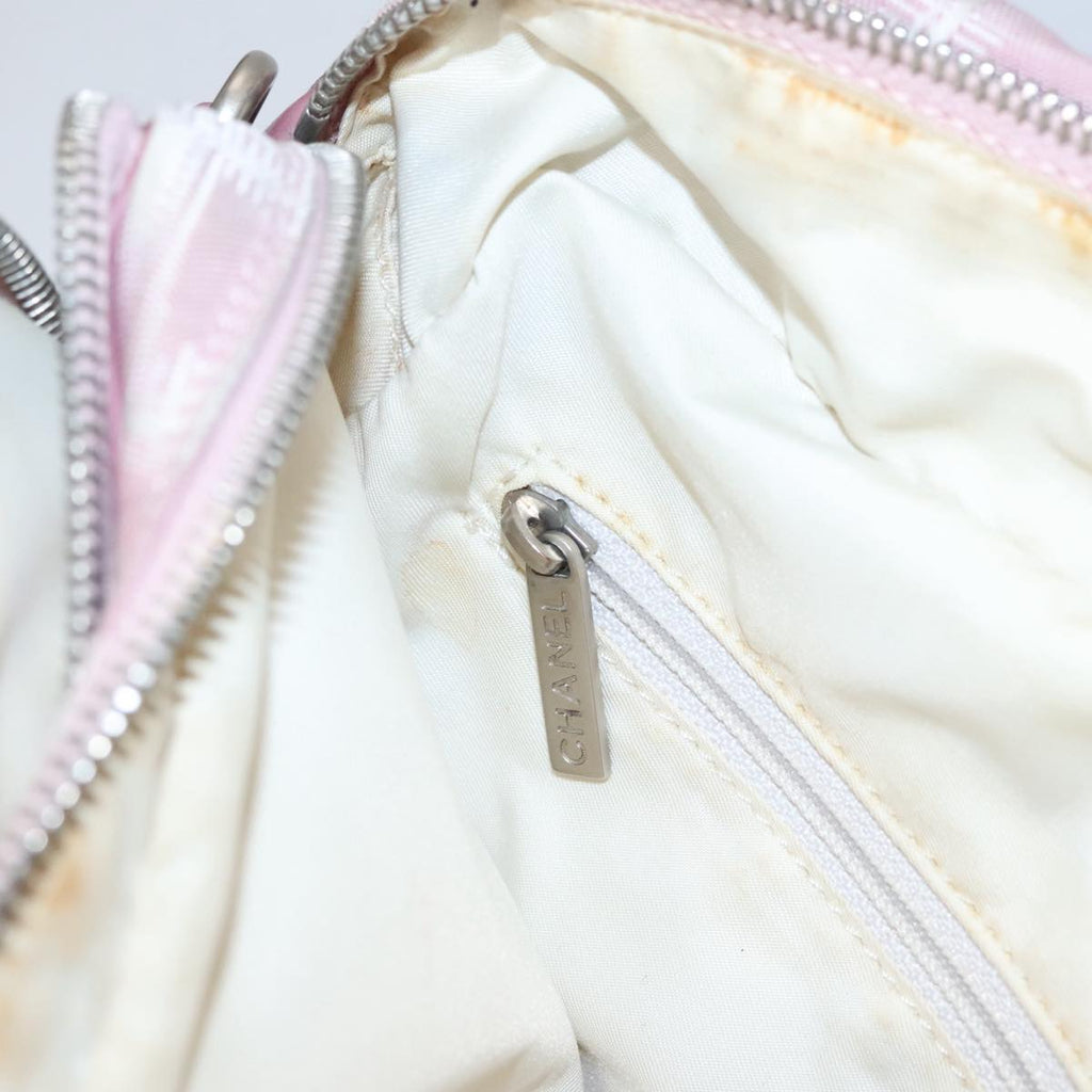 CHANEL New Travel Line Hand Bag Canvas Leather 2way Pink Silver CC ki5281