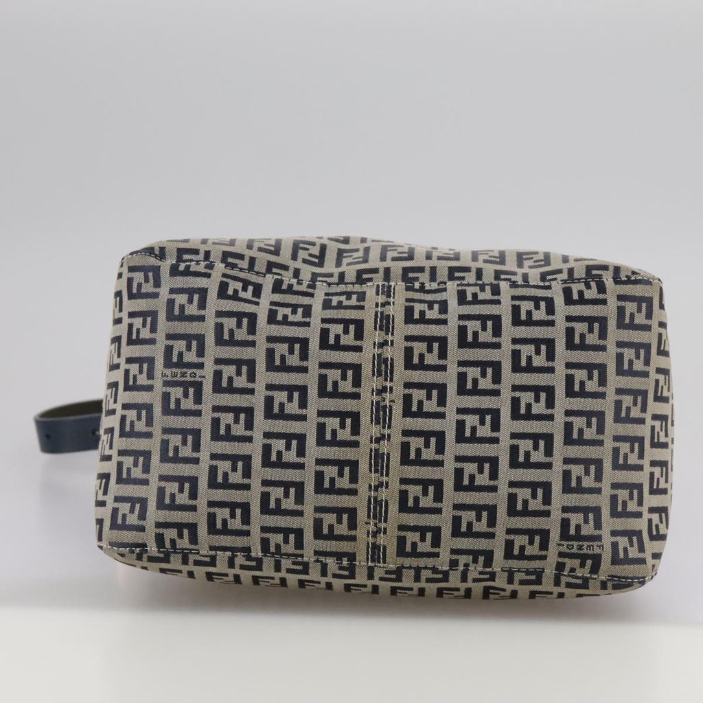 FENDI Zucchino Canvas Mamma Baguette Shoulder Bag Navy Silver ki5282