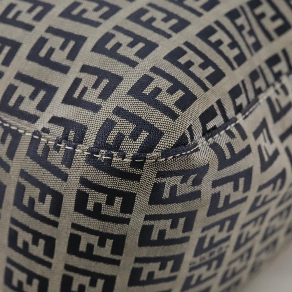 FENDI Zucchino Canvas Mamma Baguette Shoulder Bag Navy Silver ki5282