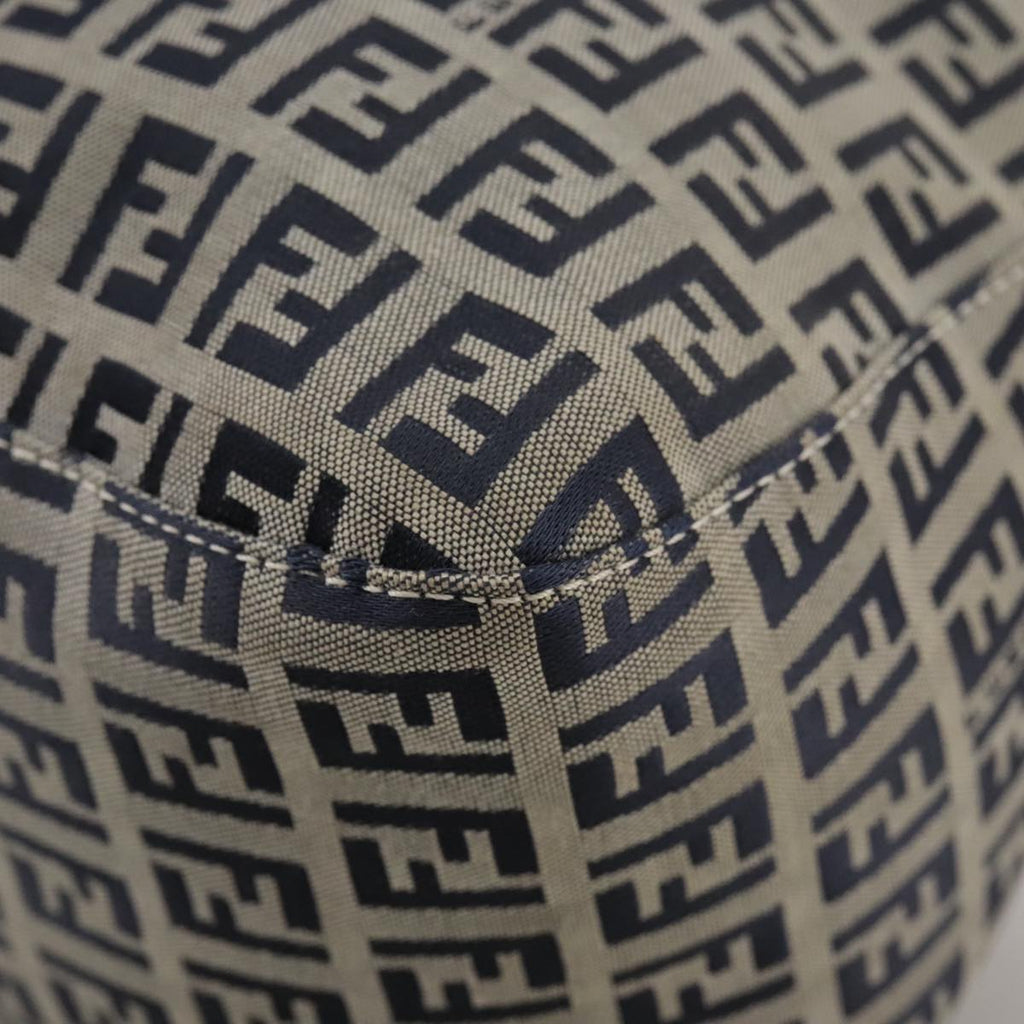 FENDI Zucchino Canvas Mamma Baguette Shoulder Bag Navy Silver ki5282