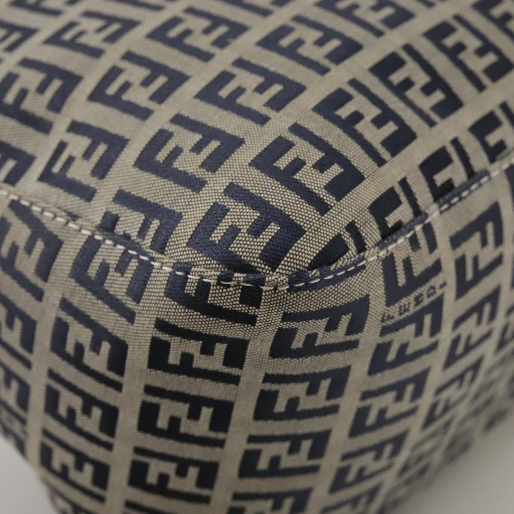 FENDI Zucchino Canvas Mamma Baguette Shoulder Bag Navy Silver ki5282