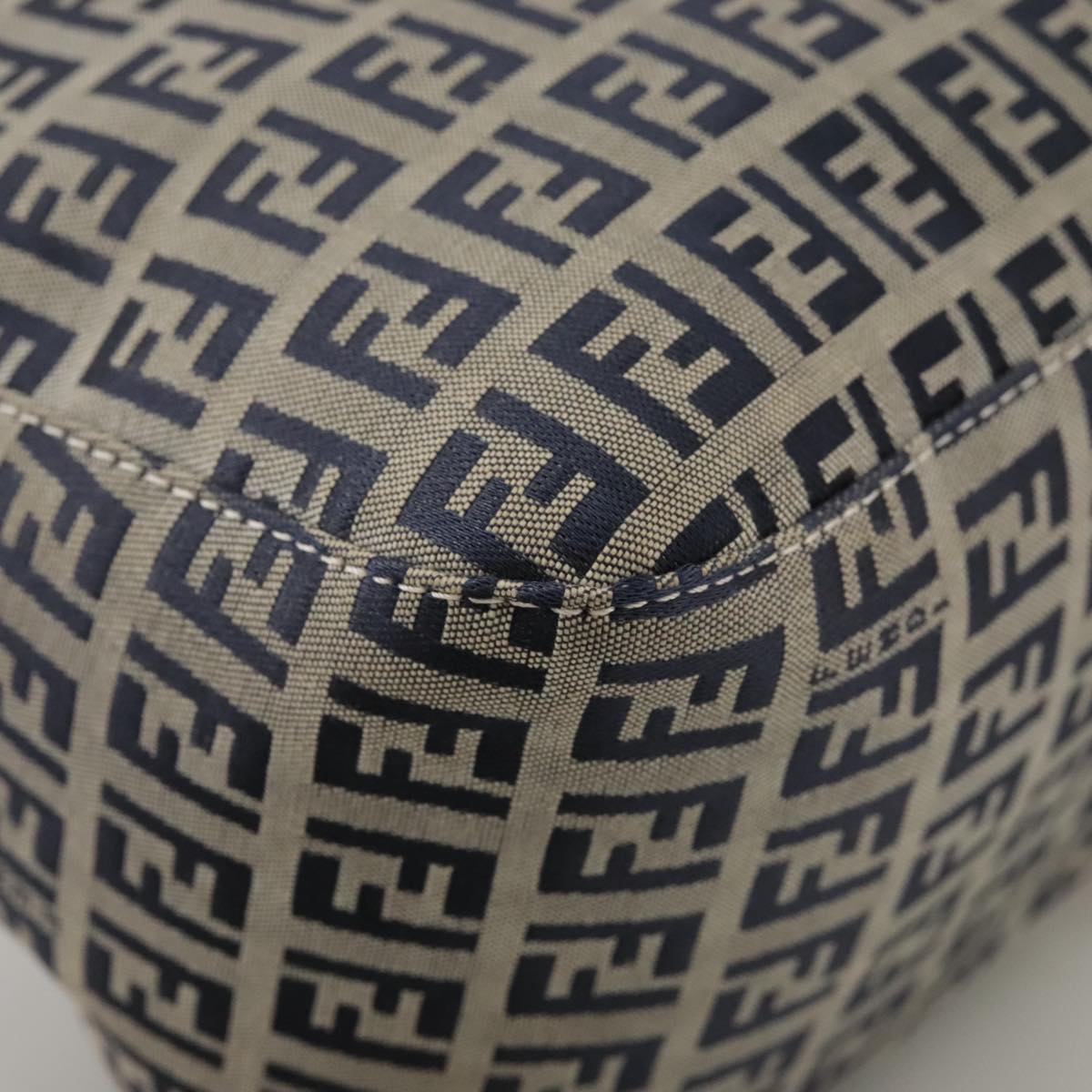 FENDI Zucchino Canvas Mamma Baguette Shoulder Bag Navy Silver ki5282