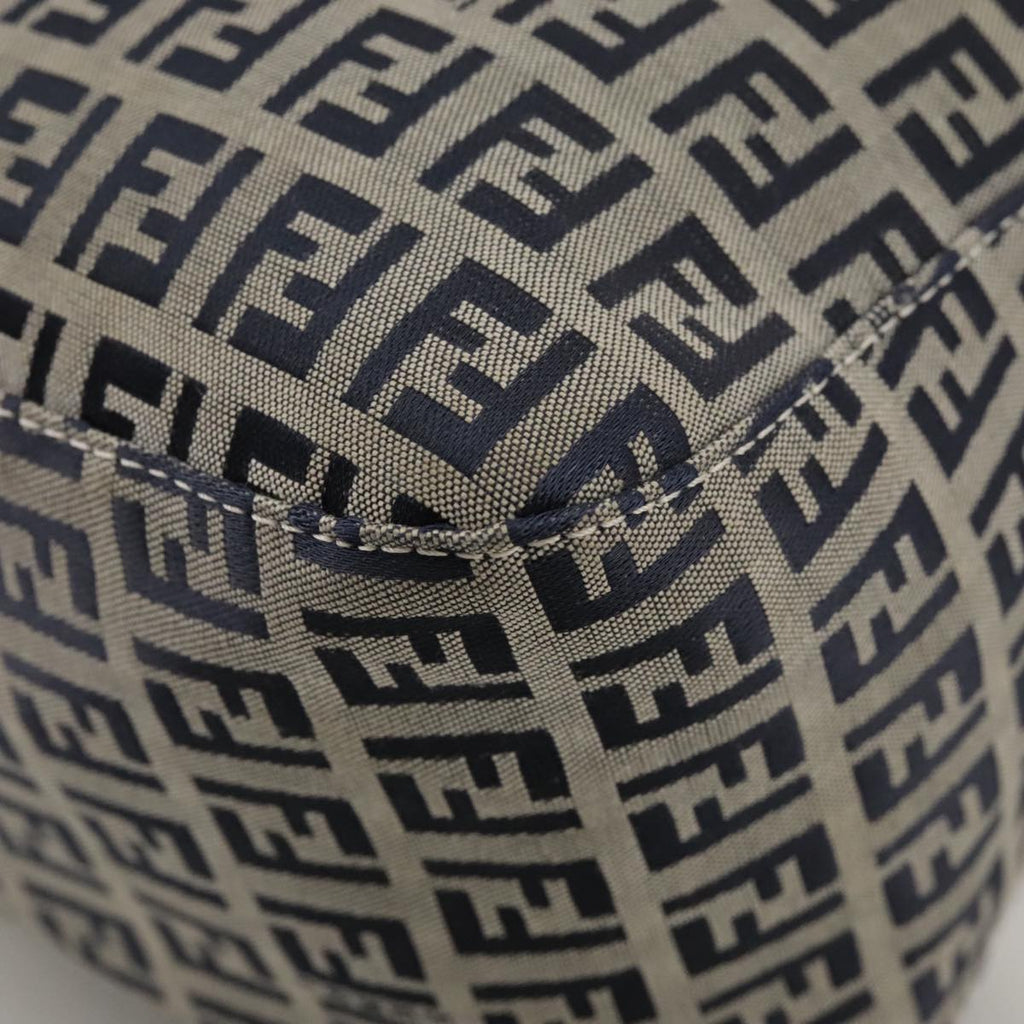 FENDI Zucchino Canvas Mamma Baguette Shoulder Bag Navy Silver ki5282