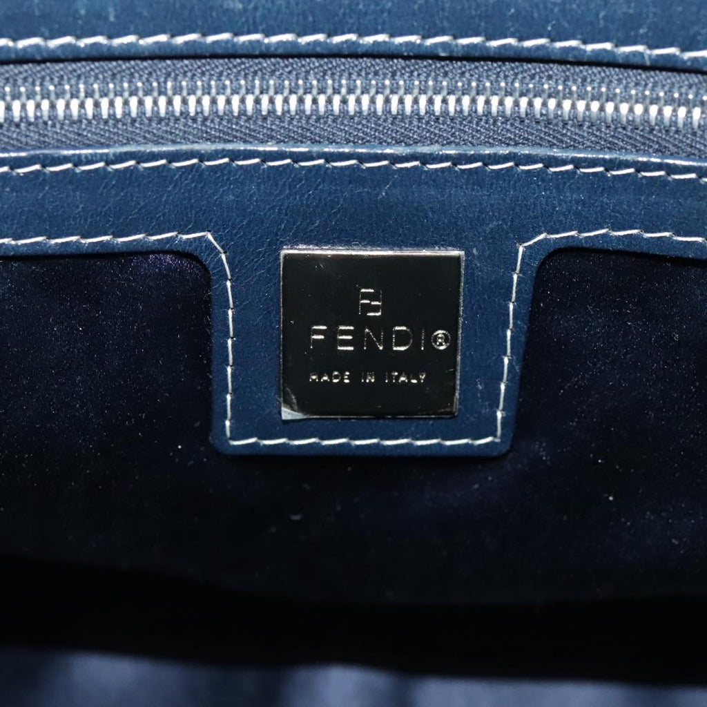 FENDI Zucchino Canvas Mamma Baguette Shoulder Bag Navy Silver ki5282